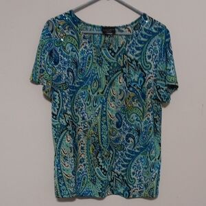 Brittany Black Blue & Green Paisley Short Sleeve Top 23"-25" Ptp